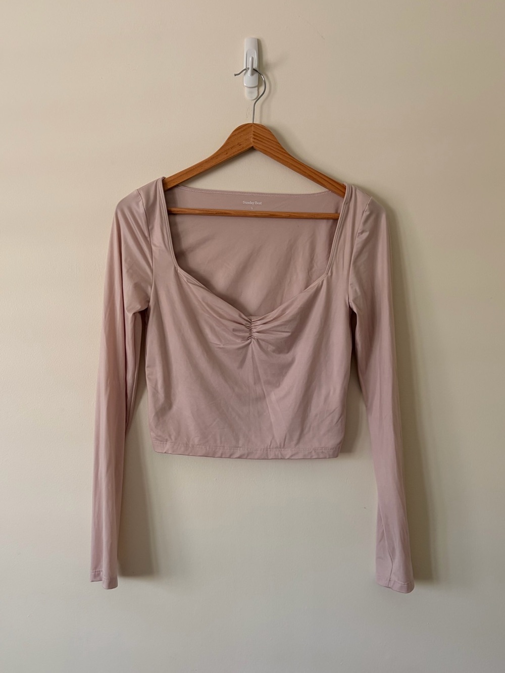 Sunday Best Ruched Square-Neck Long Sleeve Crop Top - Blush Pink
